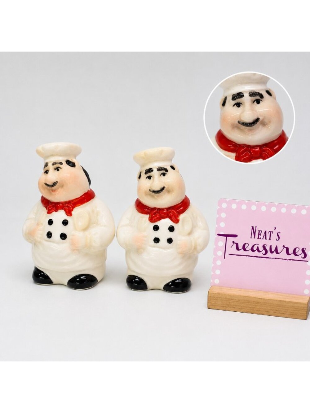 Vintage Italian Bistro Fat Chef Red Scarfs Ceramic Salt And Pepper Shaker Set